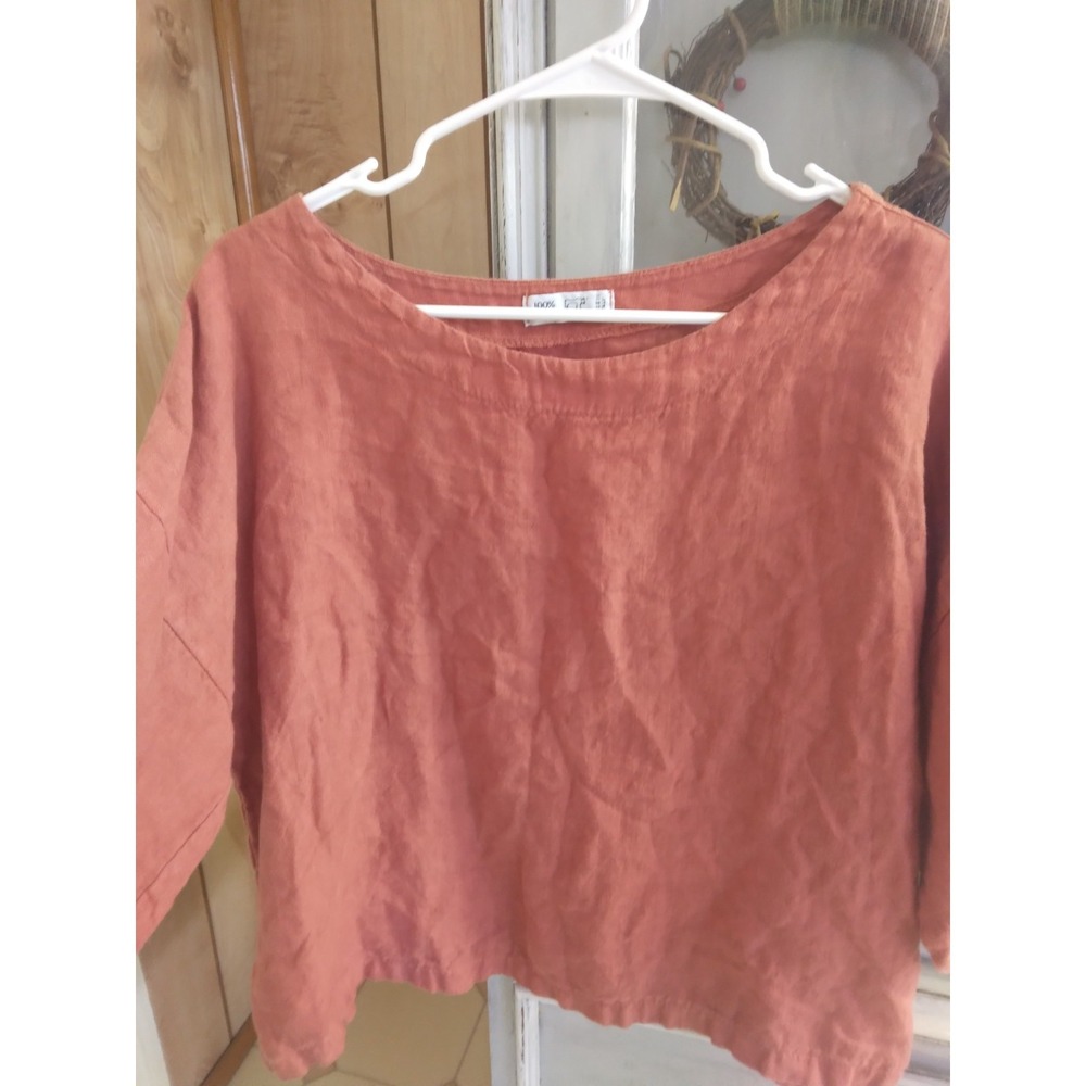 100% Lino made in Italy Terracotta Color top 3/4 length sl high quality linen